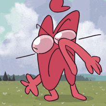 a cartoon drawing of a red character with a heart on his head