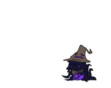 a cartoon drawing of a witch with a sad face