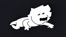 a black and white drawing of a dog with a surprised face .