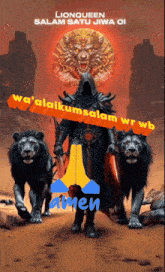 a poster for lionqueen salam satu jiwa oi with a man in armor standing between two lions
