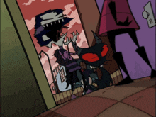 a cartoon drawing of a person being attacked by a demon