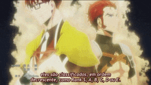two anime characters are standing next to each other with the words eles sao classificados em ordem decrescente