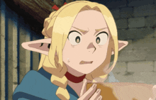 a cartoon character with blonde hair and a red choker
