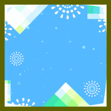 a blue background with arabic writing and a green frame
