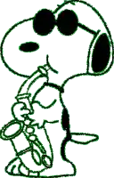 a cartoon of snoopy playing a saxophone and wearing sunglasses