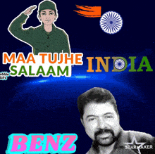 a cartoon of a soldier saluting next to a man with the name benz on it