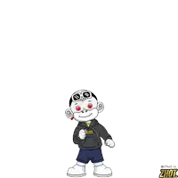 a cartoon character with a hoodie that says zhou on it