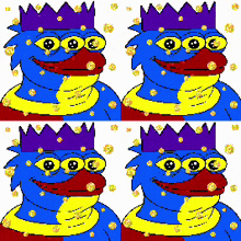 a cartoon of a blue bird with a purple crown on his head