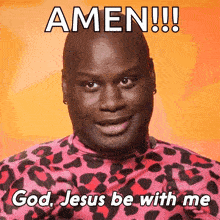 a man in a leopard print shirt says amen