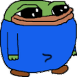 a cartoon frog wearing a blue shirt and sunglasses is standing on a white background .