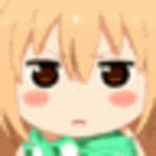 a close up of a cartoon character 's face with a green scarf around his neck .