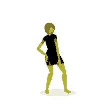 a woman in a black dress is jumping in the air with her arms in the air