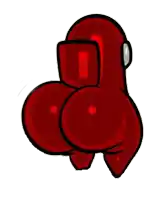 a red among us character with a big butt and a helmet on .