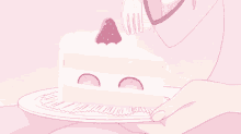 a piece of cake with strawberries on top is on a plate