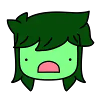 a cartoon of a person with green hair and a pink mouth