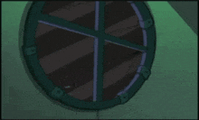 a cartoon character is looking out of a window and the caption says hi baby