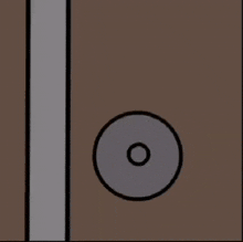 a cartoon drawing of a door with a door knob and a spider looking out of it .