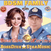 a man and a woman are on a poster that says ' bdsm family ' at the top