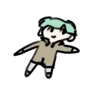 a drawing of a person with green hair and a brown shirt