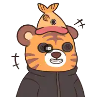 a cartoon tiger with a fish on its head