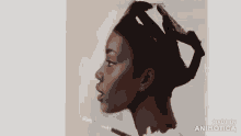 a painting of a woman 's face is made in animotoca