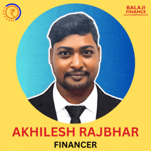 a man in a suit and tie with the name akhilesh rajbhar