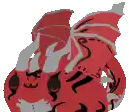 a pixel art of a red dragon with wings and horns