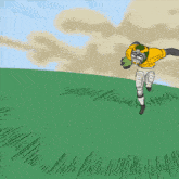 a cartoon drawing of a football player wearing a helmet that says ' aa ' on it