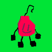 a pixel art of a cherry with a face and arms