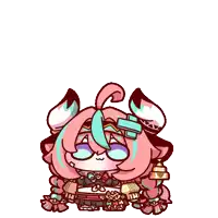 a cartoon drawing of a girl with pink hair and ears