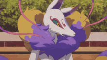 a cartoon character with a purple and yellow fur coat