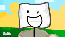 a stick figure is holding a piece of paper with a smiling face on it