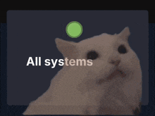 a screen shows a cat with its mouth open and the words " all systems down " on it
