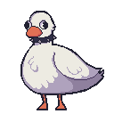 a pixel art drawing of a duck with a collar on its neck .