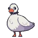 a pixel art drawing of a duck with a collar on its neck .
