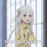 a picture of a girl with white hair and the words melocita core