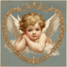 a painting of a baby angel in a heart frame