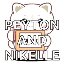 a cat holding a box with peyton and nikelle written on it
