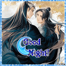 a picture of two men with long hair and the words good night on the bottom