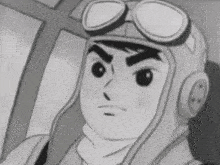 a black and white drawing of a man wearing a helmet and goggles