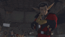 a video game character is holding a golden object