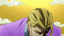 a cartoon of a man in a purple suit looking down