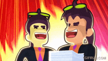 a cartoon of a man holding a stack of paper with the website gifrun.com in the lower right corner
