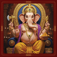 a painting of a naked elephant sitting on a throne holding an axe