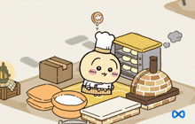 a cartoon drawing of a bakery with an infinity symbol