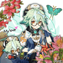 a picture of a girl with the words " my love " on the bottom