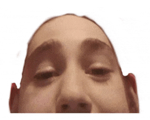 a close up of a person 's face against a white background