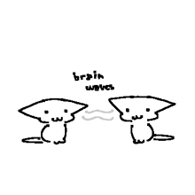 a drawing of two cats with the words brain waves written below them