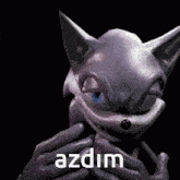 a close up of a sonic the hedgehog 's face with the words azdim written below it .