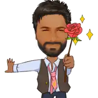 a cartoon of a man with a beard holding a rose in his mouth